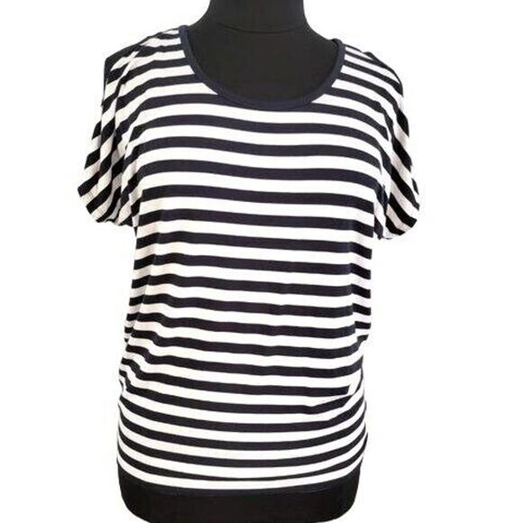 Michael Kors Top Cold-Shoulders Blue White Strips Women's Large - Picture 1 of 13